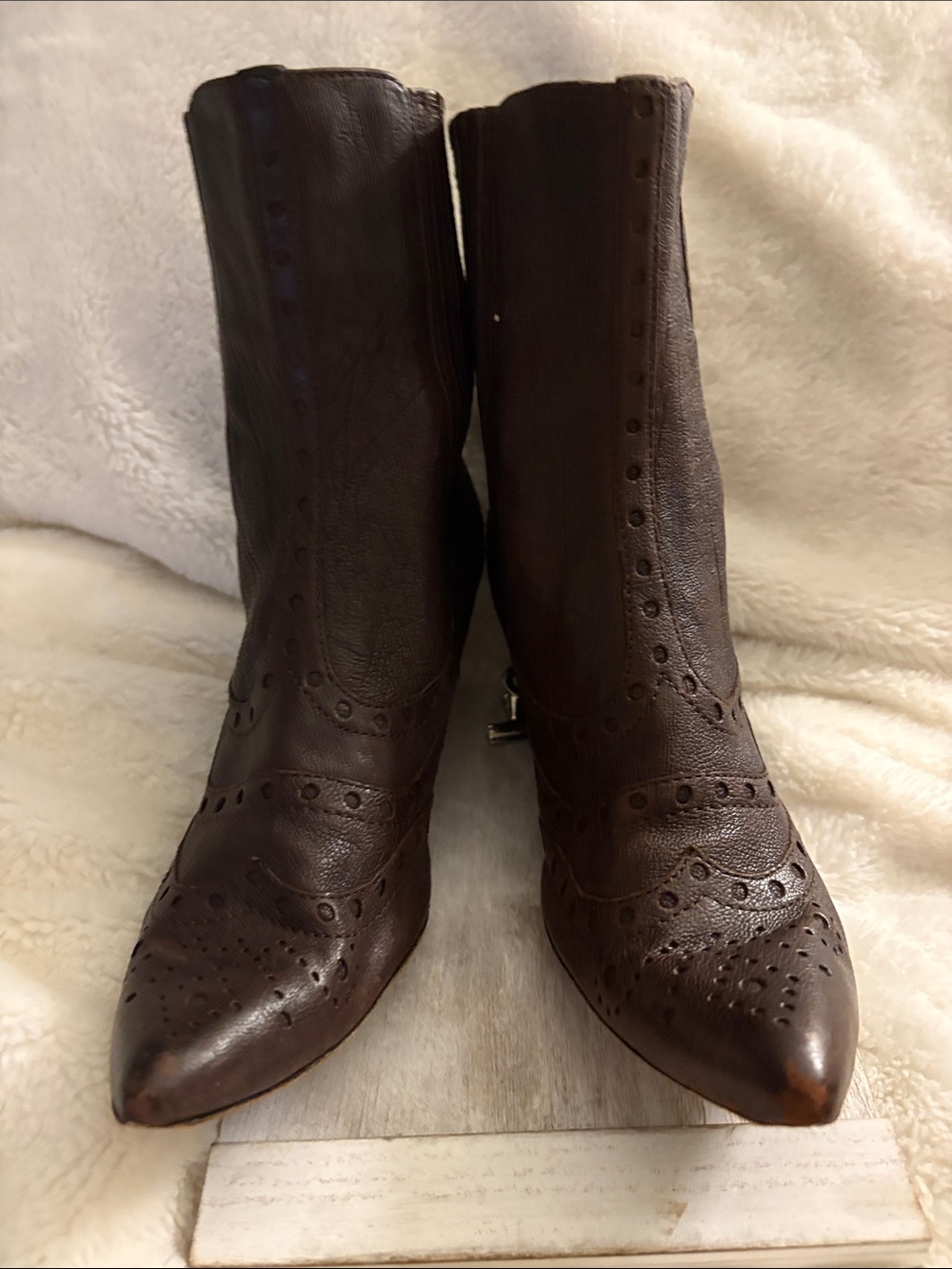 Portland Leather Dark Brown Pointed Brogue Ankle Boots